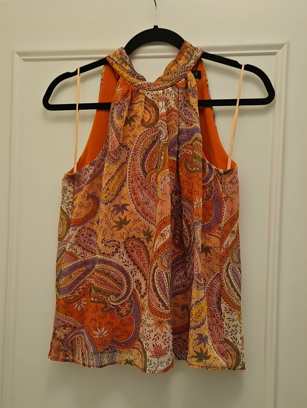 Sleeveless Paisley Top With Tie Back - Orange Multi